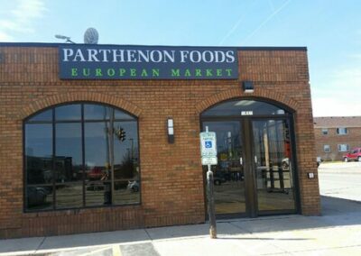 Parthenon Foods Outdoor Storefront Signs By Optimum Signs In Milwaukee